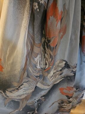 Vintage 1970s Maxi Dress in Gray with Orange Floral Print